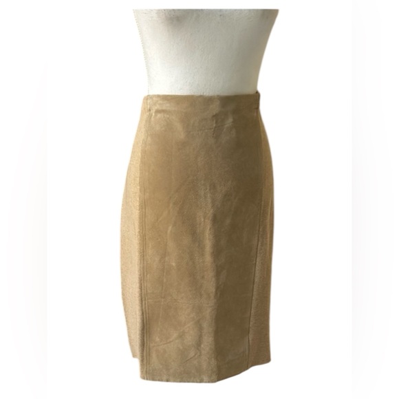 Vintage Y2K Camel Leather Front Suede Stretch Waist Western A Line Skirt Lrg - Picture 4 of 16
